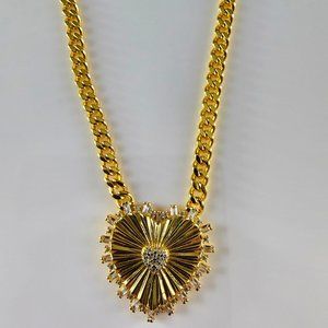 Women's Golden Heart Pendant Necklace Cubic Zirconia Sterling Silver Rachel Zoe